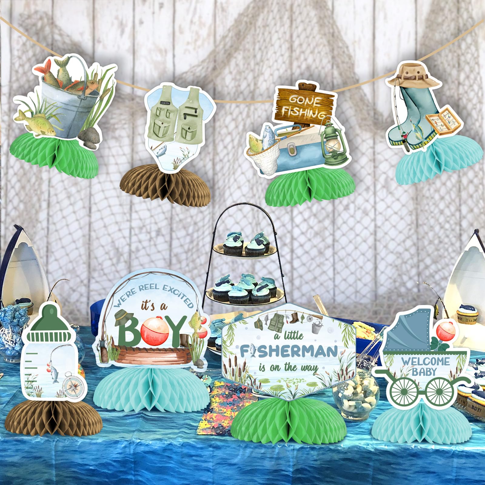 Fishing Baby Shower Decorations Centerpieces Fishing Centerpieces Honeycomb Gone Fishing Table Decors It’s a Boy Gone Fishing Centerpieces Indoors or Outdoors Gone Fishing Gender Reveal Party Supplies