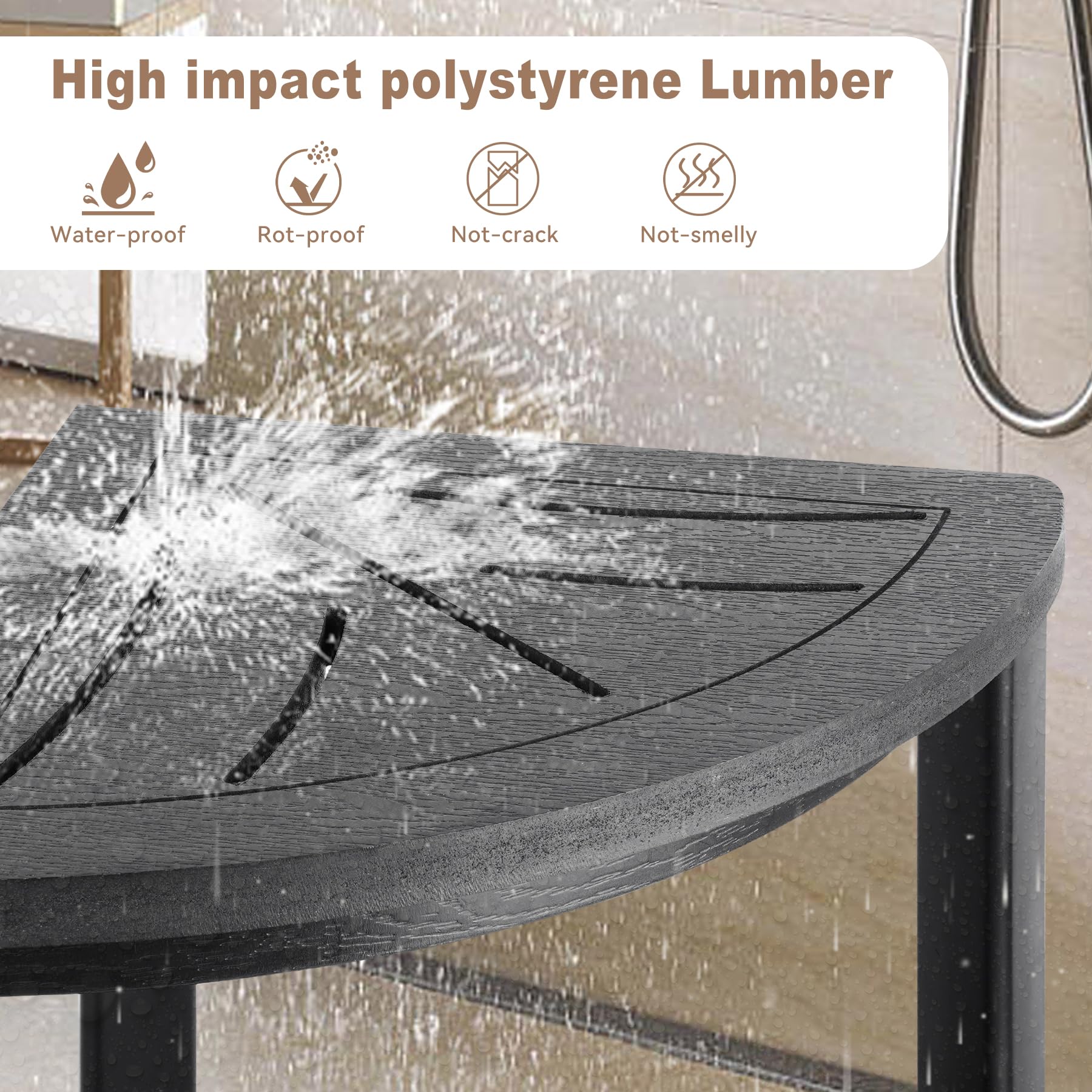 MOVNOECO Corner Shower Stool, High impact polystyrene Lumber Shower Foot Rest for Shaving Legs, Waterproof Corner Shower Bench Suitable for Small Shower Spaces, Black Shower Bench with Storage Shelf