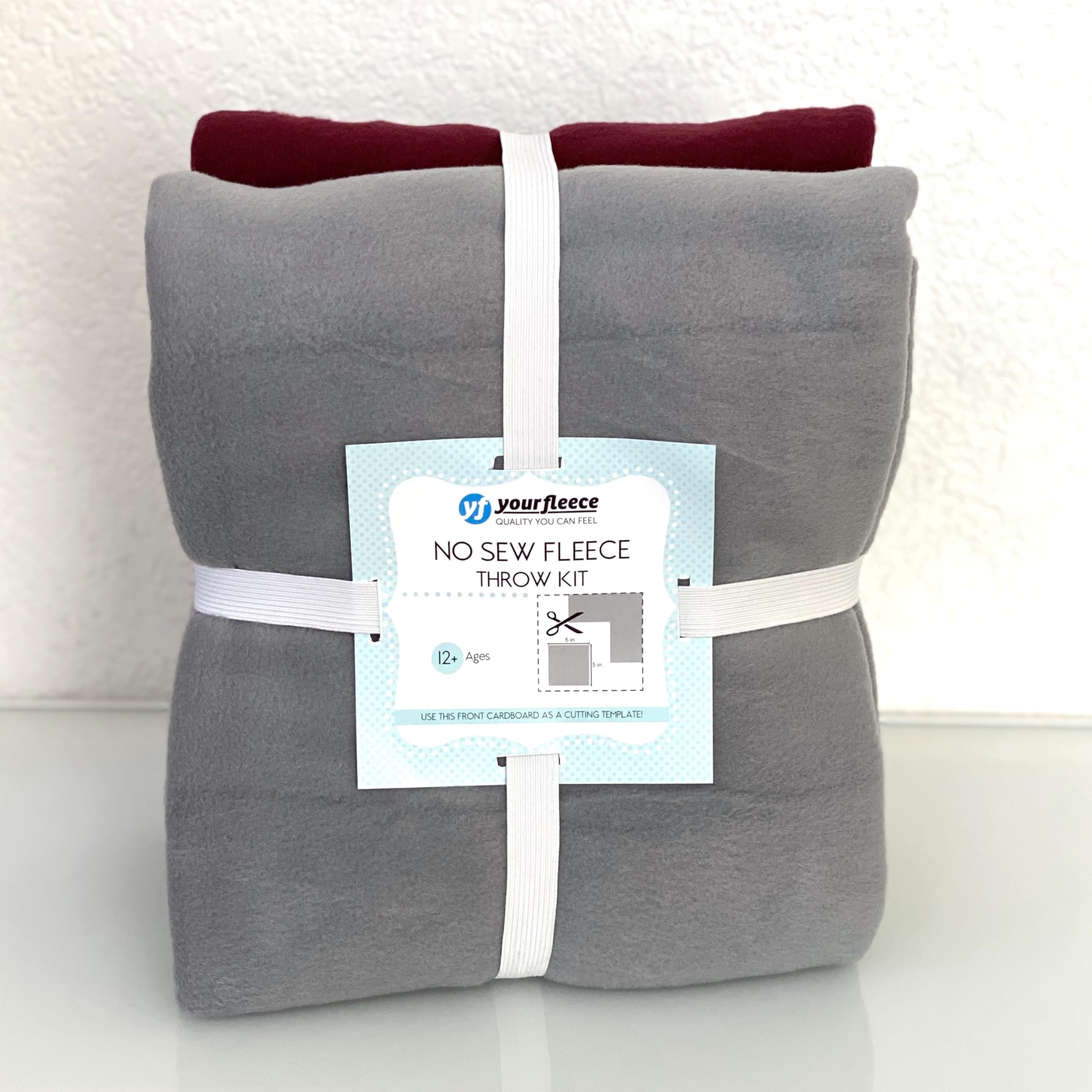 Solid Fleece No Sew Throw Kit - Gray/Maroon (50x60)