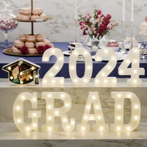 graduation party decorations 2024-8 led long marquee light up letters 'grad 2024' and 1 'doctorial hat' - graduation party decor for kindergarten preschool high school college graduation