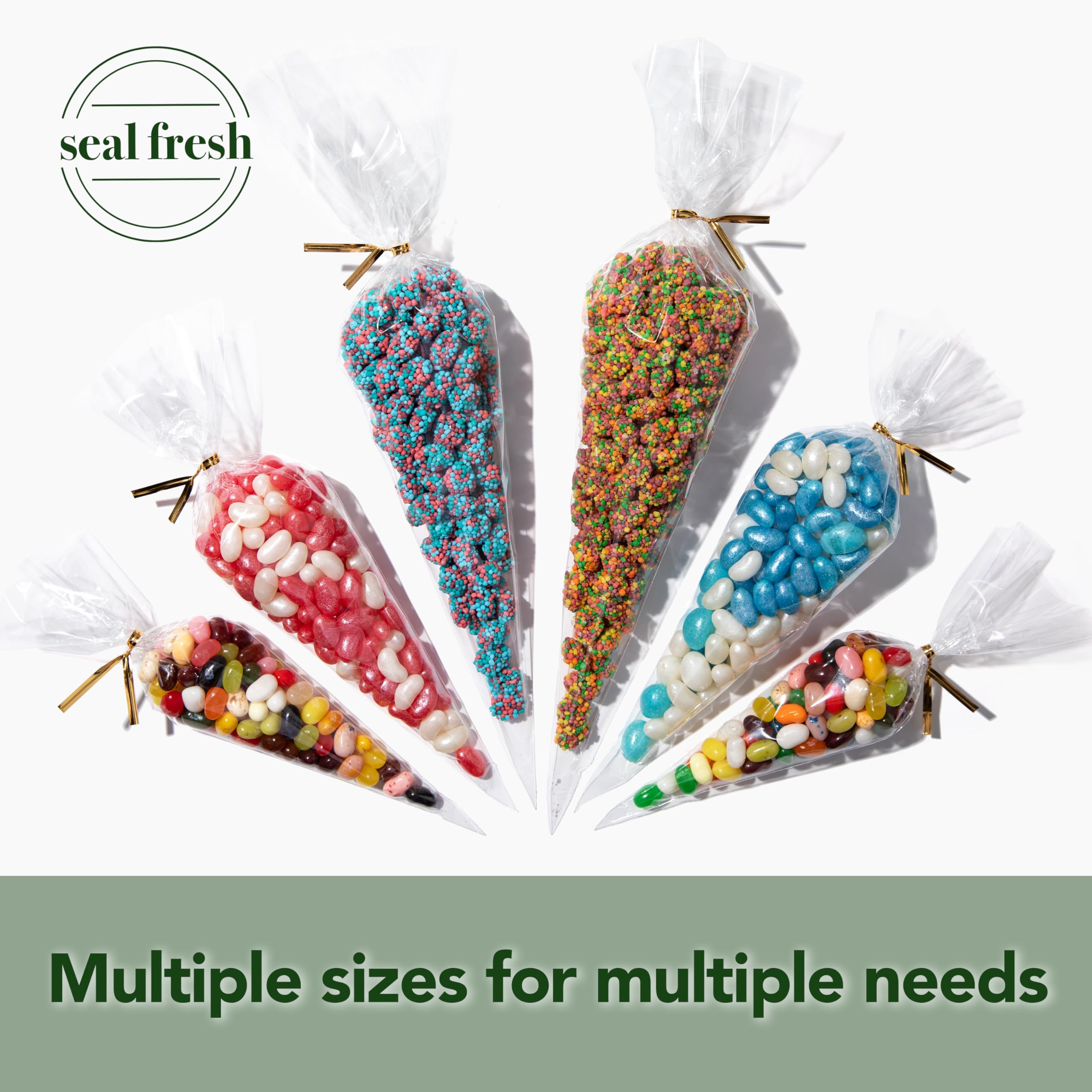 Seal Fresh Cone Cellophane Bags with Twist Ties - 6.3" x 11.8" (200 Count) - Clear Cone Shaped Treat Bags Cellophane Triangle Candy Bags - Cone Shaped Cellophane Treat Bags, Cone Cello Bags, Cone Treat Bags with Ties, Cone Shaped Favor Bags