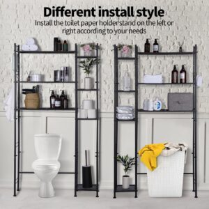 HYCFYJR Over The Toilet Storage with 7 Shelf, Metal Bathroom Shelves Over Toilet, Bathroom Organizer Storage with Side Storage Open Rack, Over Toilet Storage Rack for Bathroom Storage, Black