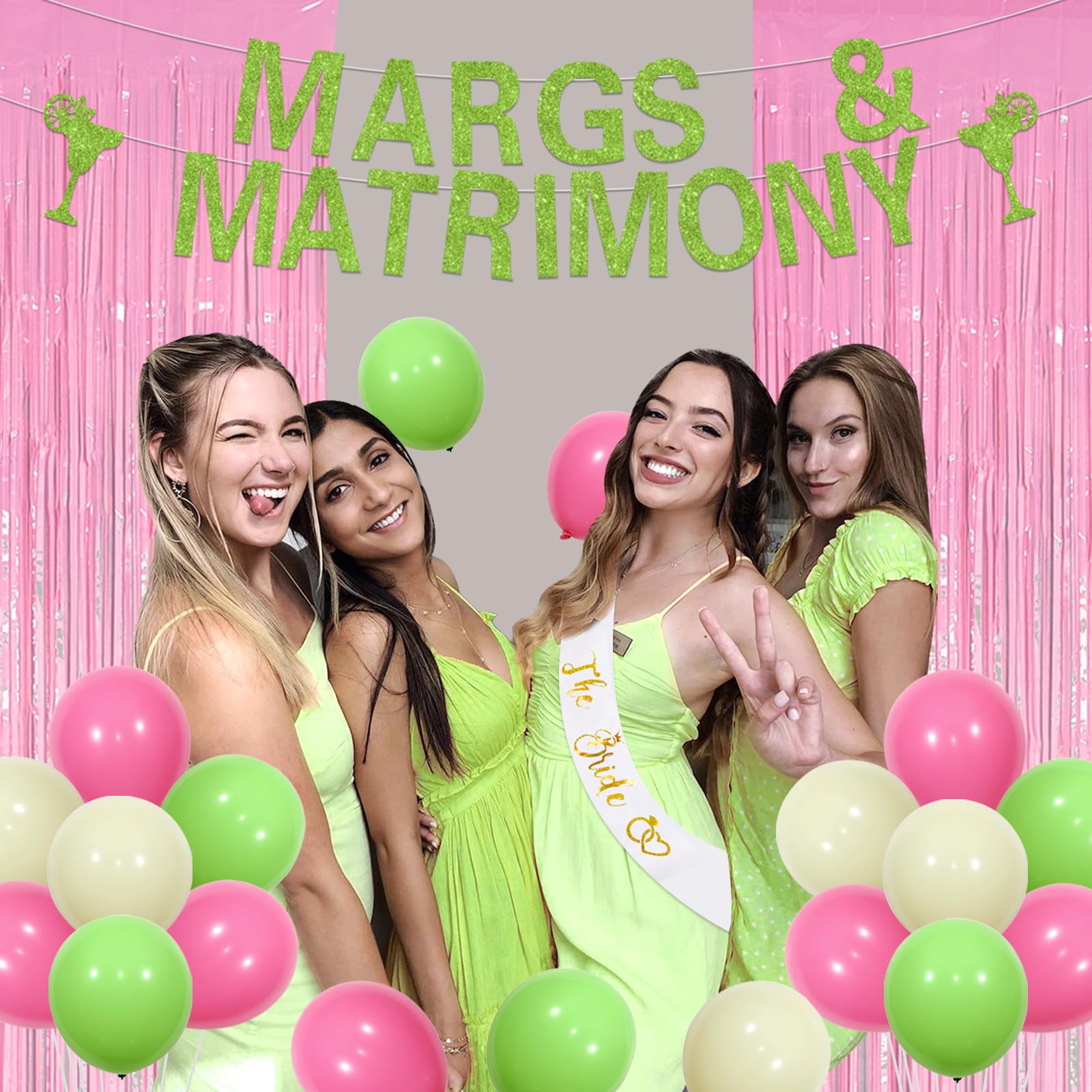 Balterever Margs and Matrimony Bachelorette Decoration Margs & Matrimony Balloon Banner Garland Margarita Lemon Ring Balloon Green for Margarita Bachelorette Party Wedding Mexican Fiesta Bridal Shower