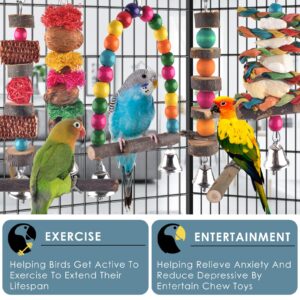 Bissap Bird Chew Toys, 7 Packs Parakeet Natural Wood Toys Parrot Hanging Cage Toy Bird Perch Stand for Small Bird Conure Cockatiel Parrotlet Lovebird Budgie