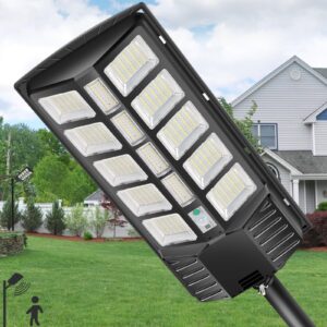 mulzadl solar street lights outdoor waterproof - 2800w solar led parking lot lights dusk to dawn - wide angle flood lights with motion sensor and remote control for yard garden garage piazza