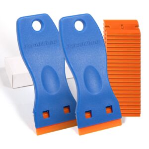 teckwrap plastic razor blades scraper tool, 2-pack with 100 double-edged plastic scraper blades for adhesive vinyl removal on car windows, glass, labels, mugs, and more (blue)