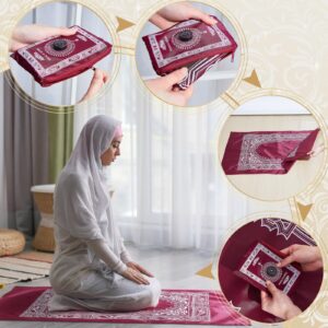 Mindsoft 8 Pcs Portable Travel Prayer Mat with Compass Islamic Waterproof Polyester Prayer Rug Muslim Prayer Carpet with Pocket Sized Carry Bag for Muslim Ramadan Gifts (60 cm x 100 cm)