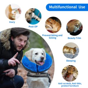 Rinling Dog Cone Collar, Inflatable Dog Cone Soft Protective Dog Cone Collar After Surgery Alternative E Collar Cone for Dogs and Cats Blue M (9-14")