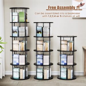 ALLSTAND 5 Tier Rotating Bookshelf, 360 ° Display Stackable Spinning Bookshelf Tower, Corner Bookshelf Tall Floor Standing Swivel Bookcase Narrow Storage Organizer for Bedroom, Living Room, Black