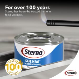 Sterno Safe Heat Chafing Fuel Cans - Chafing Dish Fuel Cans with 4-Hour Burn Time, Chafer Fuel Cans Food Warmers with PowerPad, Chafing Fuel Cans for Catering & Foodservice - 7.26 Oz Each, Pack of 12