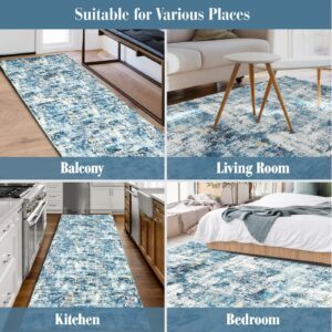 nusoarug 5x7 Modern Thick Pile Area Rug Machine Washable, 5' x 7' Carpet Abstract Non-Slip Area Rugs with Rubber Backing for Bedroom Kitchen Entryway Living Room Bathroom, Blue Rug