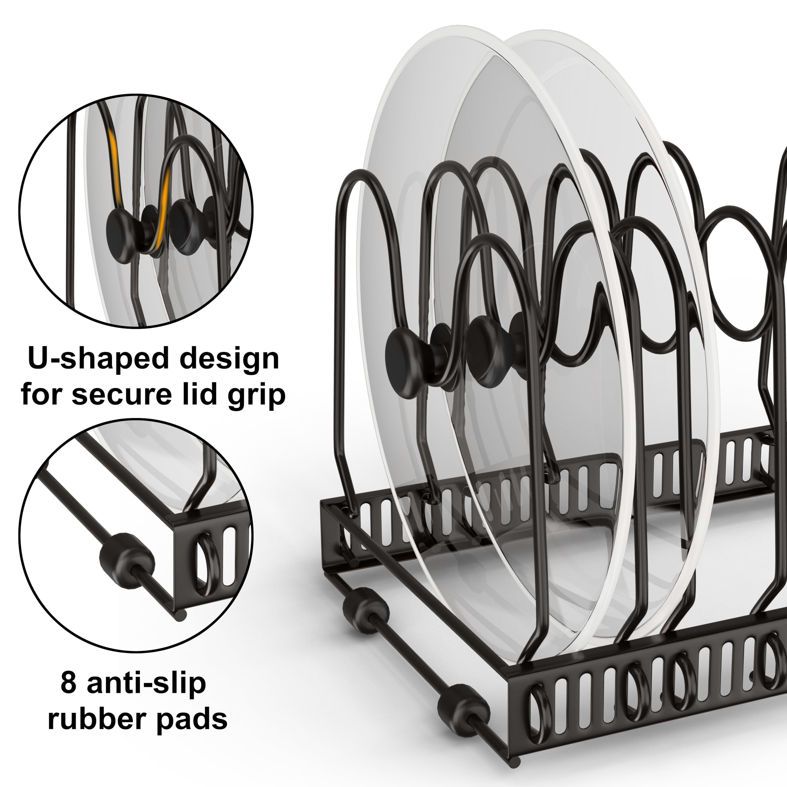 coneyaro Pots and Pans Organizer, Expandable Kitchen Organizer Rack Holder with 11 Dividers - Under Cabinet Storage for Pots, Pans, Lids, Bakeware, black