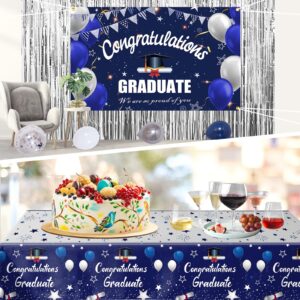 Graduation Decorations Class of 2024, Navy Blue and Silver Graduation Decorations, 2024 Graduation Party Decoration with Congratulations GRADUATE Backdrop Banner Balloons for College Nurse High School