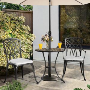 NUU GARDEN Bistro Set 3 Piece Outdoor Cast Aluminum Patio Bistro Set Patio Table and Chairs Set of 2 with Umbrella Hole and Gray Cushions, Black