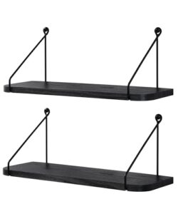 sumgar black floating shelves for wall, wall shelf for bathroom bedroom kitchen, floating book shelves for wall small wall mount wood storage organzier set of 2