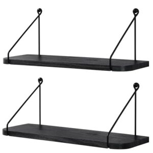 SUMGAR Black Floating Shelves for Wall, Wall Shelf for Bathroom Bedroom Kitchen, Floating Book Shelves for Wall Small Wall Mount Wood Storage Organzier Set of 2