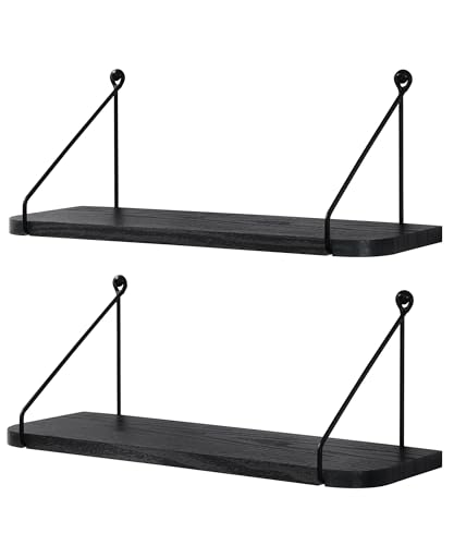 SUMGAR Black Floating Shelves for Wall, Wall Shelf for Bathroom Bedroom Kitchen, Floating Book Shelves for Wall Small Wall Mount Wood Storage Organzier Set of 2