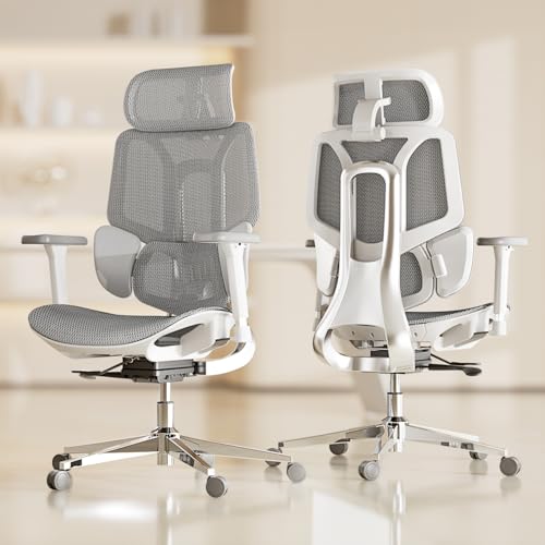 Hbada E3 Air Ergonomic Office Chair, Big and Tall Office Chair - with 3-Zone Dynamic Lumbar Support, 3D Adjustable Headrest, 3D Adjustable Armrests, Swivel Computer Chair, Grey(No Footrest)