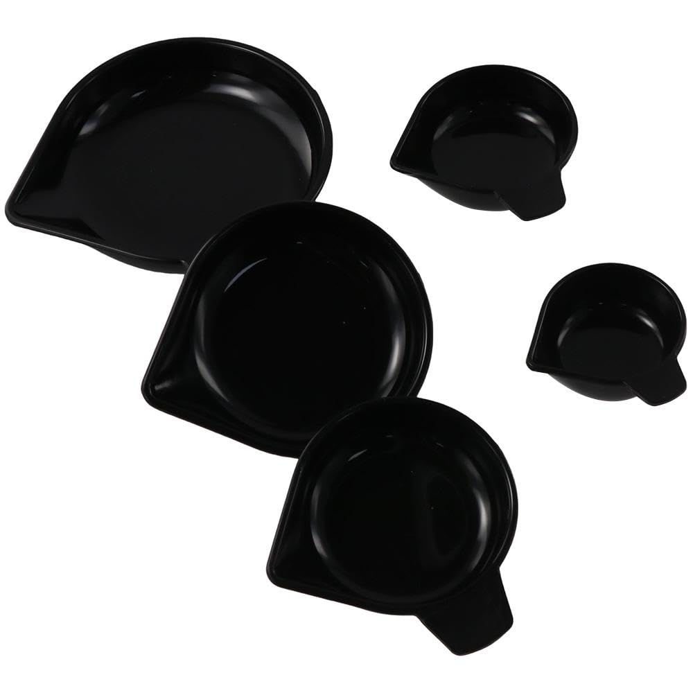 AllGIFT Weighing Powder Pans 5pcs 5 Sizes New Plastic Weighing Dishes Laboratory Equipment Black Weighing Vessel Liquid, Powder, Gems, etc