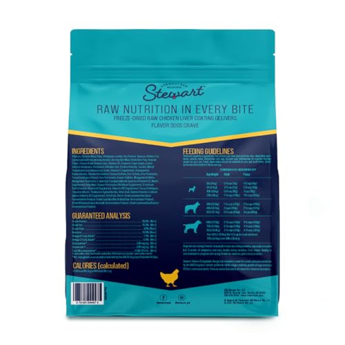 Stewart Raw Coated Dog Food, Chicken & Vegetable Recipe, 4 Pound Bag, Freeze Dried Chicken Liver Powder Coating