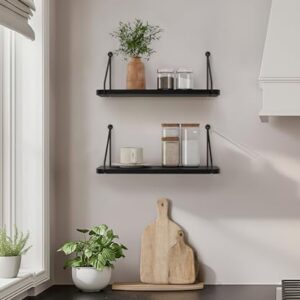 SUMGAR Black Floating Shelves for Wall, Wall Shelf for Bathroom Bedroom Kitchen, Floating Book Shelves for Wall Small Wall Mount Wood Storage Organzier Set of 2