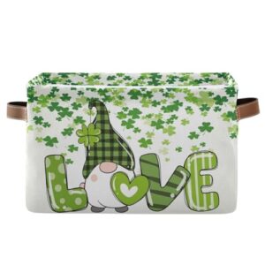 hoyyu st patrick's day gnome storage basket shelf shamrock clovers cute fabric laundry basket large foldable storage box cube with handle closet bin organizer basket for kids toys cloth bedroom