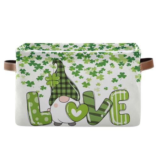 HOYYU St Patrick's Day Gnome Storage Basket Shelf Shamrock Clovers Cute Fabric Laundry Basket Large Foldable Storage Box Cube with Handle Closet Bin Organizer Basket for Kids Toys Cloth Bedroom