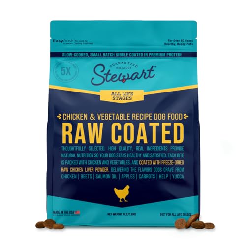 Stewart Raw Coated Dog Food, Chicken & Vegetable Recipe, 4 Pound Bag, Freeze Dried Chicken Liver Powder Coating