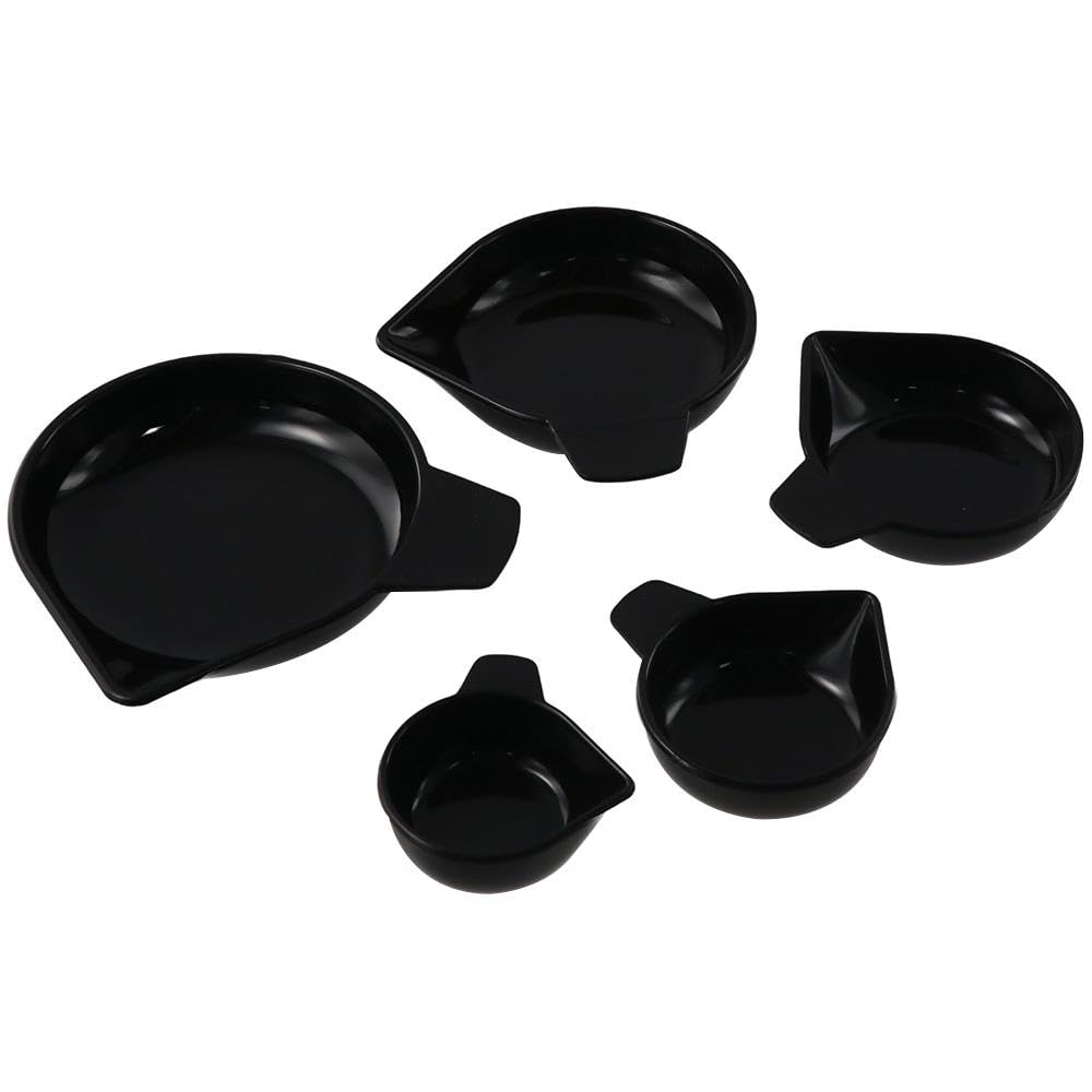 AllGIFT Weighing Powder Pans 5pcs 5 Sizes New Plastic Weighing Dishes Laboratory Equipment Black Weighing Vessel Liquid, Powder, Gems, etc