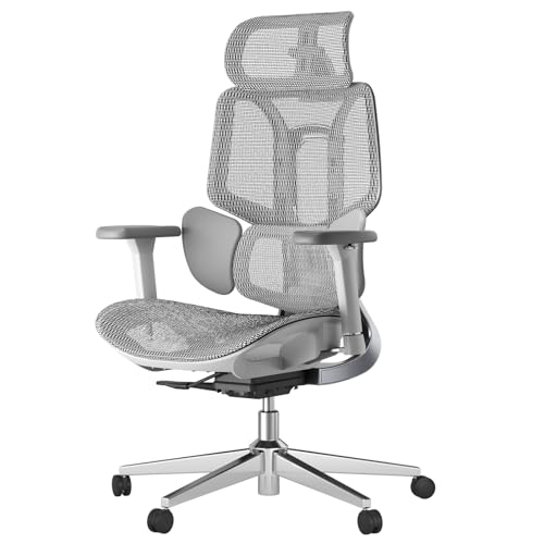 Hbada E3 Air Ergonomic Office Chair, Big and Tall Office Chair - with 3-Zone Dynamic Lumbar Support, 3D Adjustable Headrest, 3D Adjustable Armrests, Swivel Computer Chair, Grey(No Footrest)