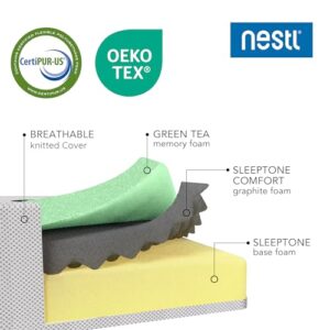 Nestl 8 Inch Green Tea & Graphite Memory Foam Mattress, Queen Size Mattress in A Box - Pressure Relief Supportive Cooling Mattress, Fiberglass Free, CertiPur-US Certified - Bed in A Box, Queen Size