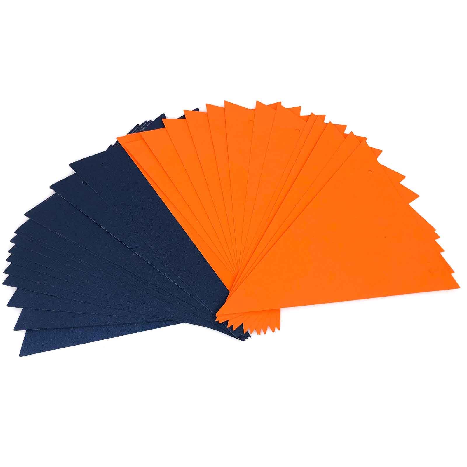 We Moment 20 Feet Double Sided Navy Blue and Orange Pennant Banner,Paper Triangle Flags Bunting for Orange Blue Birthday Party Decoration 30pcs