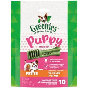 greenies puppy petite size natural dental dog treats, 6 oz. pack (10 treats)