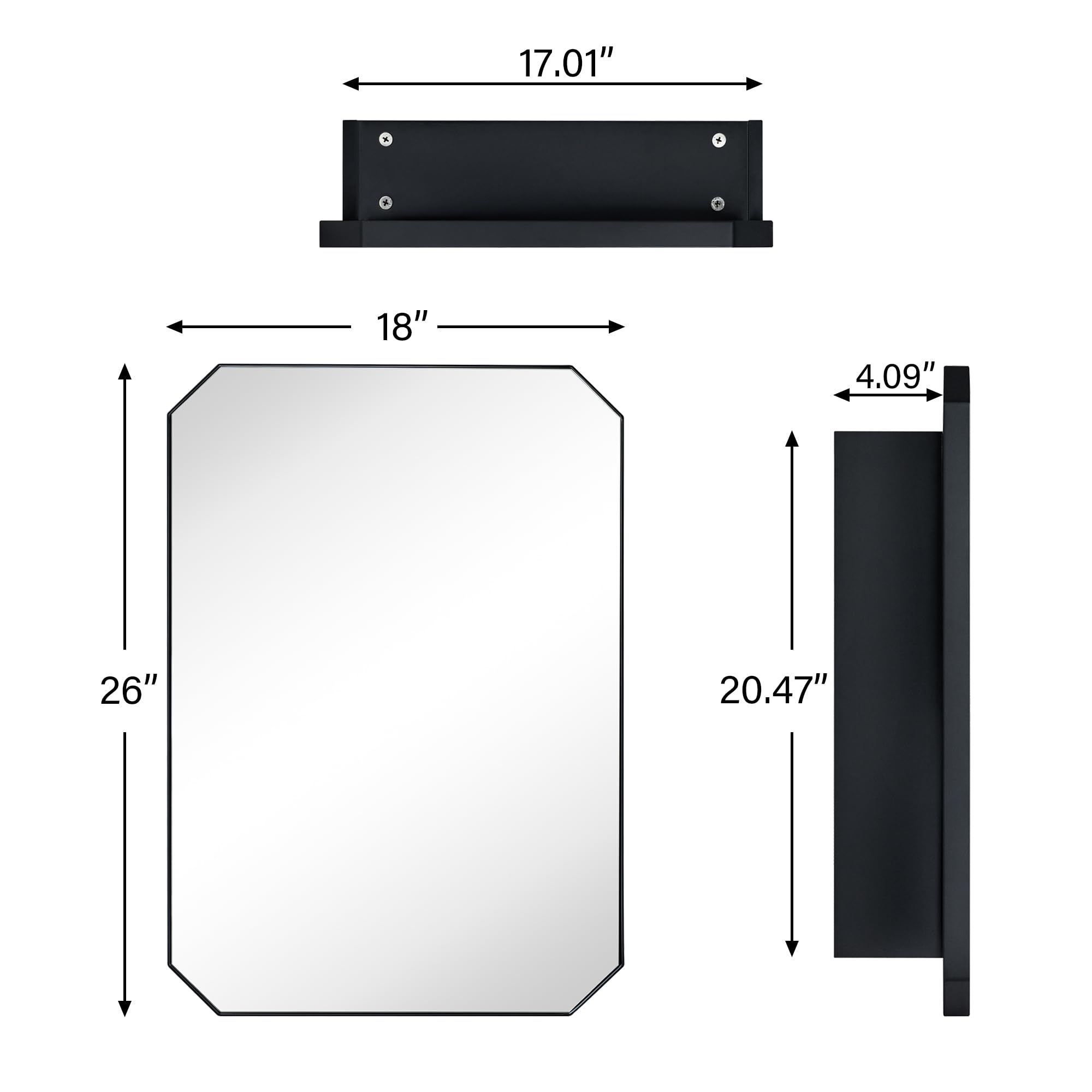 GRACTO Arched Metal Surface Mount Medicine Cabinet with Mirror Irregular Rectangle Bathroom Cabinet, 18'' W x 26'' H