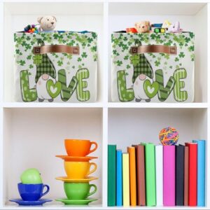 HOYYU St Patrick's Day Gnome Storage Basket Shelf Shamrock Clovers Cute Fabric Laundry Basket Large Foldable Storage Box Cube with Handle Closet Bin Organizer Basket for Kids Toys Cloth Bedroom