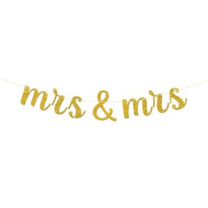 maicaiffe mrs ＆ mrs banner, female's bridal lesbian party bunting decor, lgbt wedding party decoration supplies, gold glitter