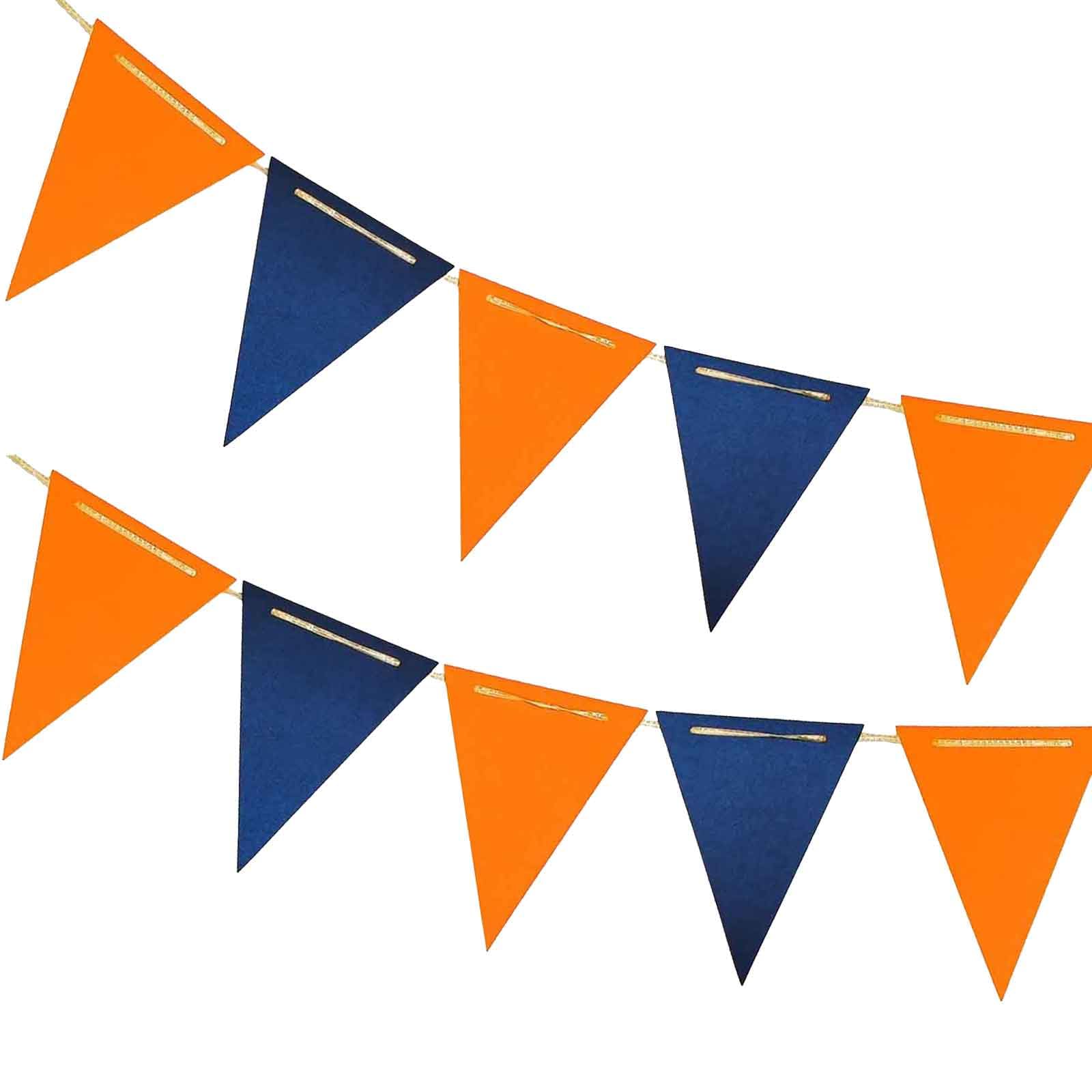 We Moment 20 Feet Double Sided Navy Blue and Orange Pennant Banner,Paper Triangle Flags Bunting for Orange Blue Birthday Party Decoration 30pcs