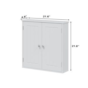 YIJAMLIFE Bathroom Wall Cabinet Over Toilet,Small Medicine Cabinet for Bathroom Laundry Room Kitchen,Space Saver Storage Cabinet with 2 Door Adjustable Shelves White