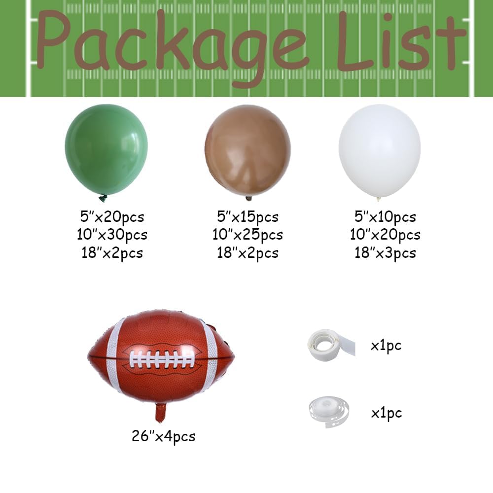 Football Balloon Garland Arch Kit 131Pcs Sage Green and Coffee Brown Balloons with Football Foil Balloon for Touch Down Rugby Super Bowl Sport Theme Party Decorations