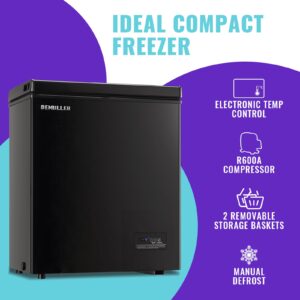 DEMULLER Chest Freezer, Small Deep 4.0 Cubic Feet Black Freezers, Compact Top Open Door Freezer with Electronic Panel, Temp Range -12 ℉ to 50 ℉, Two Storage Wire Baskets, Manual Defrost