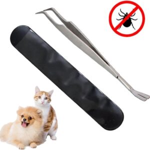 Calsgkspray Silver 2 in 1 Tick Removal Tool for Pets, Stainless Steel Professional Tick Tweezers Ticks Remover for Dogs Cats Tick Tweezers for Humans Pets, Hair Removal Mitts and Rollers