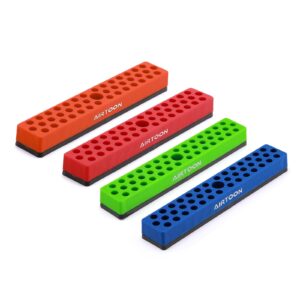 AIRTOON 4PCS 1/4" Magnetic Hex Bit Holder, 43 Holes Bit Storage with Strong Magnetic Base, Magnetic Screwdriver Bit Organizer, Red, Blue, Green and Orange