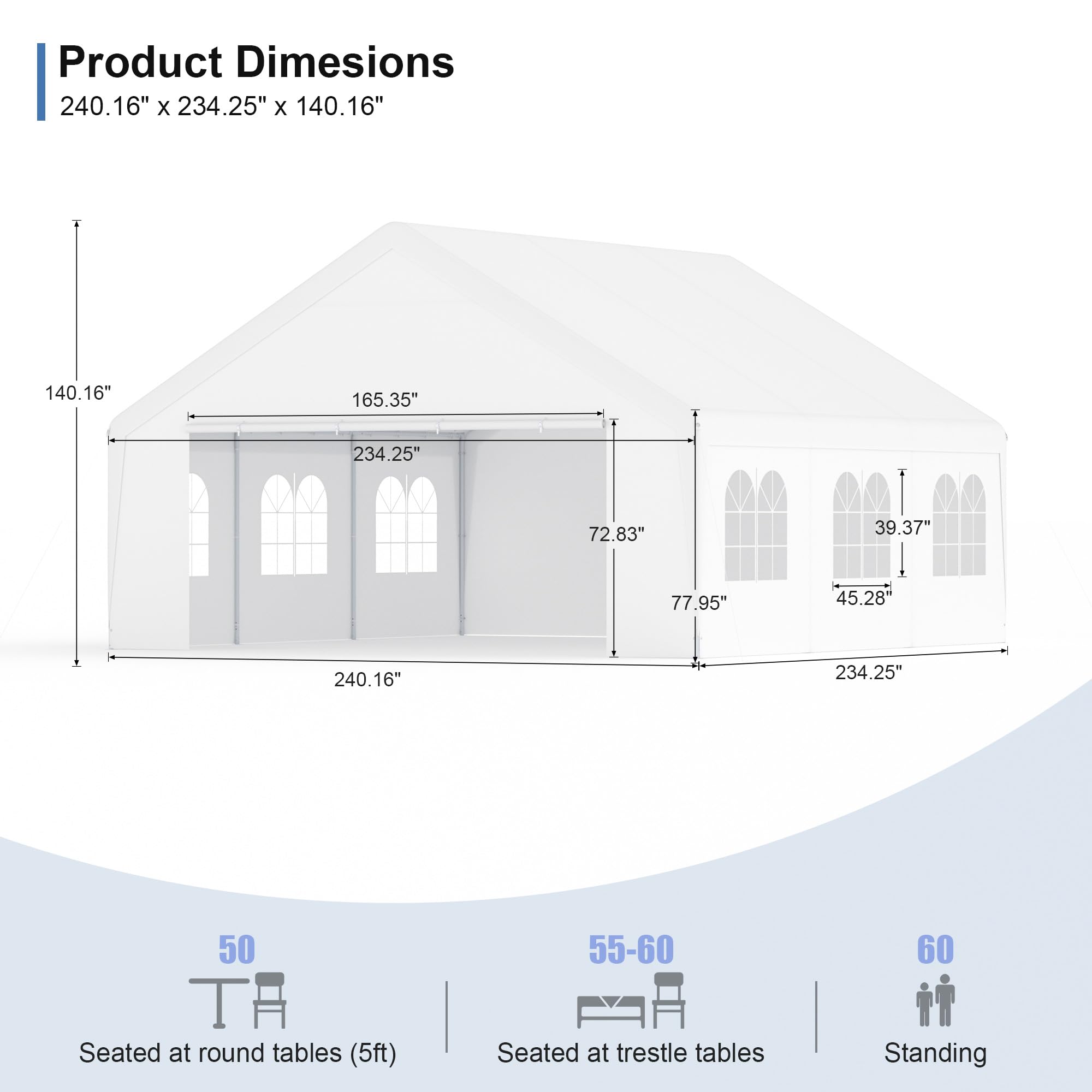 Carport, 20 x 20 Heavy Duty Carport Canopy with Removable Sidewall, Portable Garage with All-Season Tarp, Outdoor Storage Shelter Water-Resistant Car Canopy for Party Event Wedding Gathering (20x20ft)