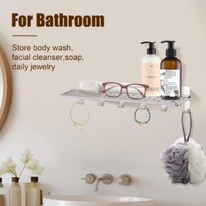 AOQIYU Floating Shelf with Hooks, Portable Storage Shelves for Bathroom, Kitchen, Living Room & Bedroom, Adhesive Small Wall Shelves, Bathroom Shower Organizer(Silver, W4.3xL13)