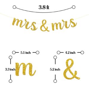 Maicaiffe Mrs ＆ Mrs Banner, Female's Bridal Lesbian Party Bunting Decor, LGBT Wedding Party Decoration Supplies, Gold Glitter