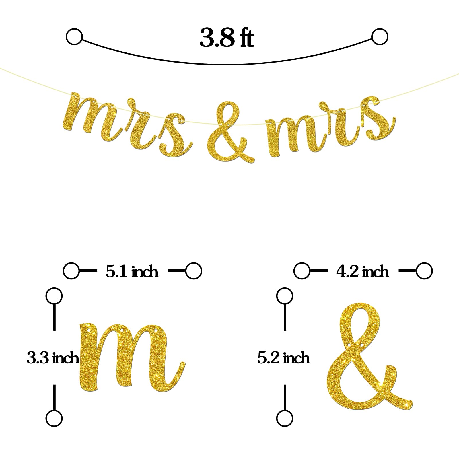 Maicaiffe Mrs ＆ Mrs Banner, Female's Bridal Lesbian Party Bunting Decor, LGBT Wedding Party Decoration Supplies, Gold Glitter