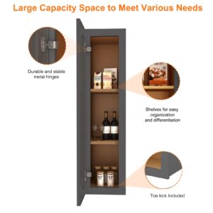 ROOMTEC Wood Wall Cabinet, Single Door Medicine Cabinet with Adjustable Shelves and Soft-Close Door for Kitchen, Bathroom, and Laundry. 12" D*9" W*30" H, Shaker Grey