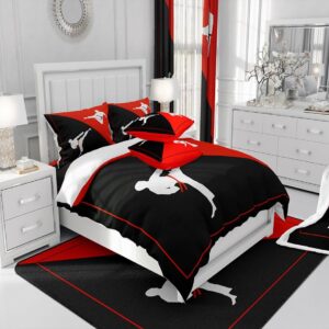 Taekwondo Duvet Cover,Kids Japanese Sports Bedding Set,Black Red White Comforter Cover for Boys Girls Room Decor,Kungfu Lightweight Bedspread Cover Twin Size with 1 Pillow Case