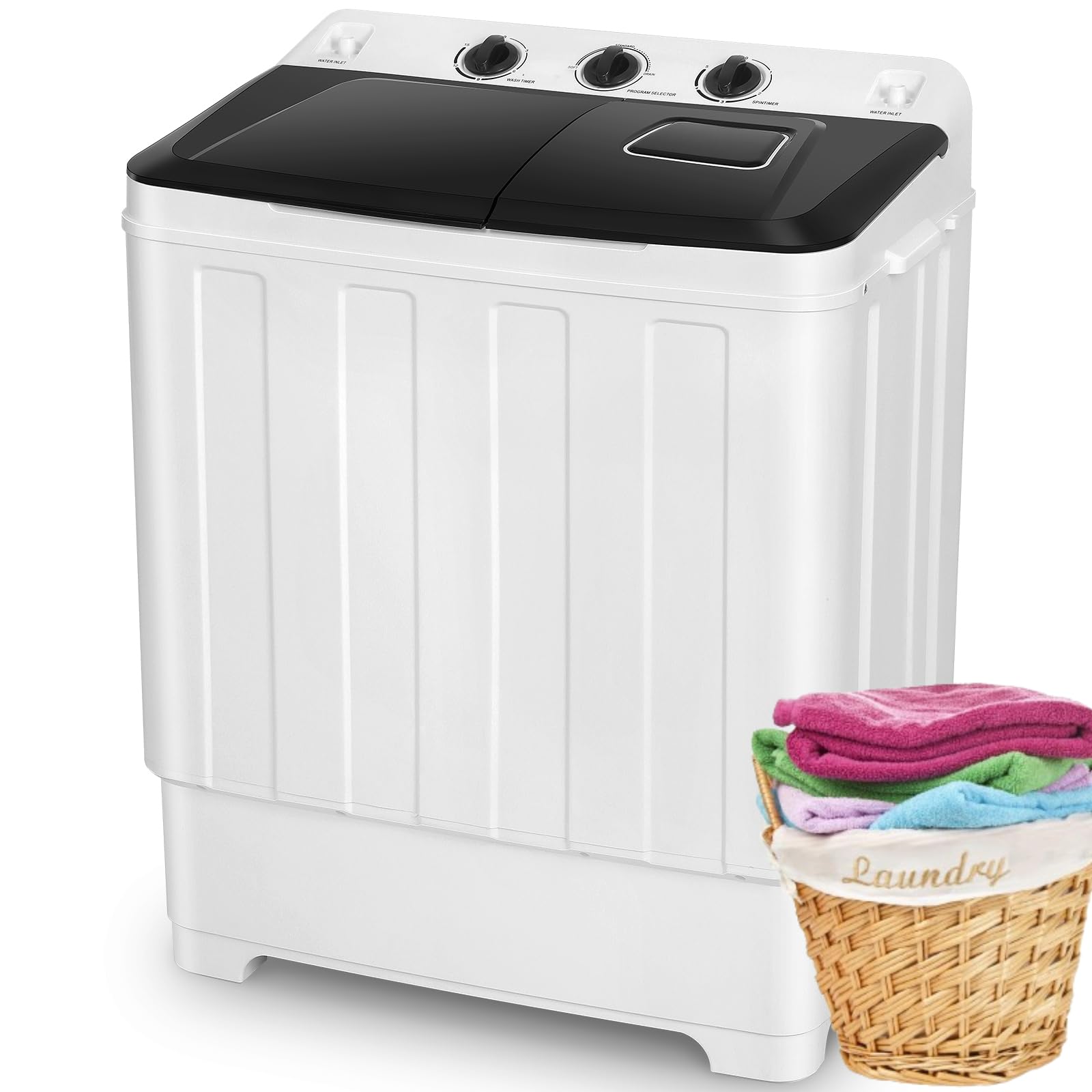 Nictemaw Portable Washing Machine 30lbs Capacity Twin Tub Compact Laundry Machine 19Lbs Washer and 11lbs Spin Dryer with Built-in Drain Pump, Small washing machine for Apartments, Dorms, RVs