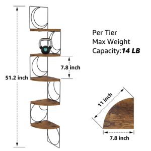 PHAREGE 5 Tier Moon Phase Corner Shelves Brown Black, Rustic Storage Shelves for Bedroom Kitchen Bathroom Living Room